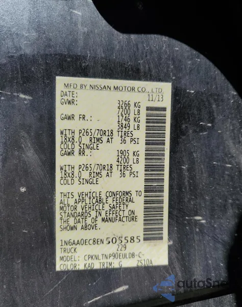 2014 Nissan Titan S from USA, damaged, VIN 1N6AA0EC8EN505585
